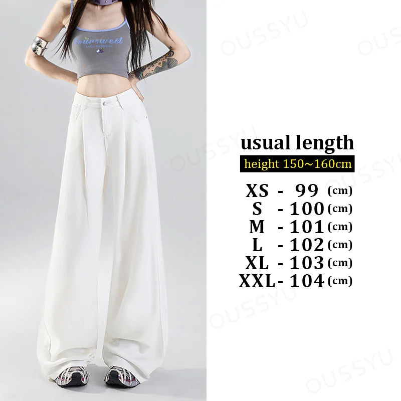 Summer Soft Cozy 100%Lyocell Fabric Woman Jeans Y2K Girl Loose Wide Leg Elastic Waist Pants Fashion Casual Trousers Plus Length - Youks store