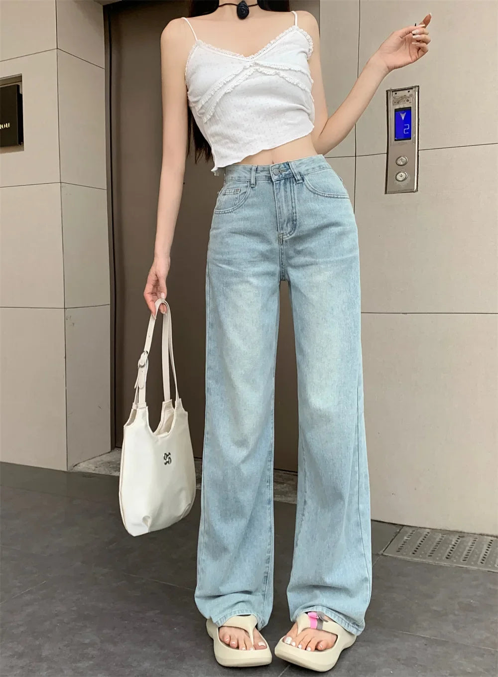 High-Waisted Slimming Straight-Leg Denim Jeans For Women New Spring Summer 2024 Design Sensibilitybow Embroidery - Youks store