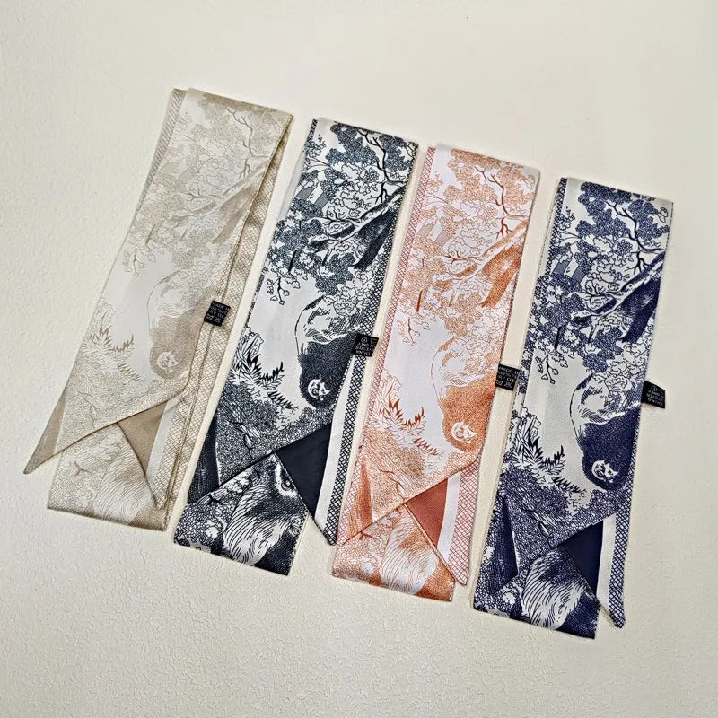 2024 Versatile New Plant Jungle Ladies Pointy Ribbon Bag Handbag Handle Ribbon Scarf Package Band Hair Head Handle ribbon scarf - Youks store