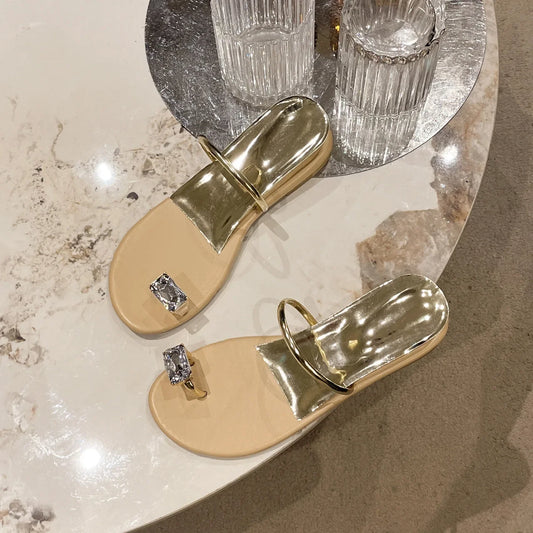 Fashionable Diamond Embellished Toe Slippers High Heel Sandals Summer Trendy Outerwear One-Piece Lifter Adult Shoes Rubber Sole - Youks store