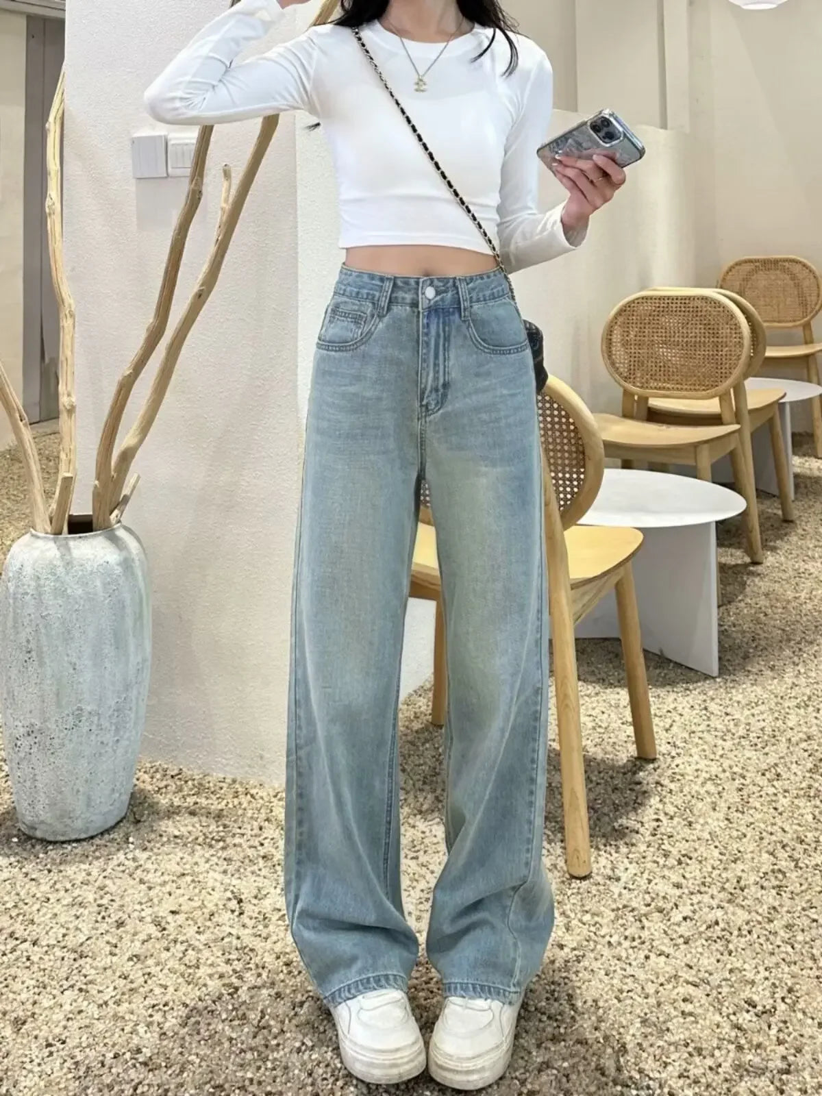 2024 Spring Summer New Straight-leg Embroidery Jeans Women's Fashionable Unique Versatile Loose-fit Slimming Bell Bottoms - Youks store