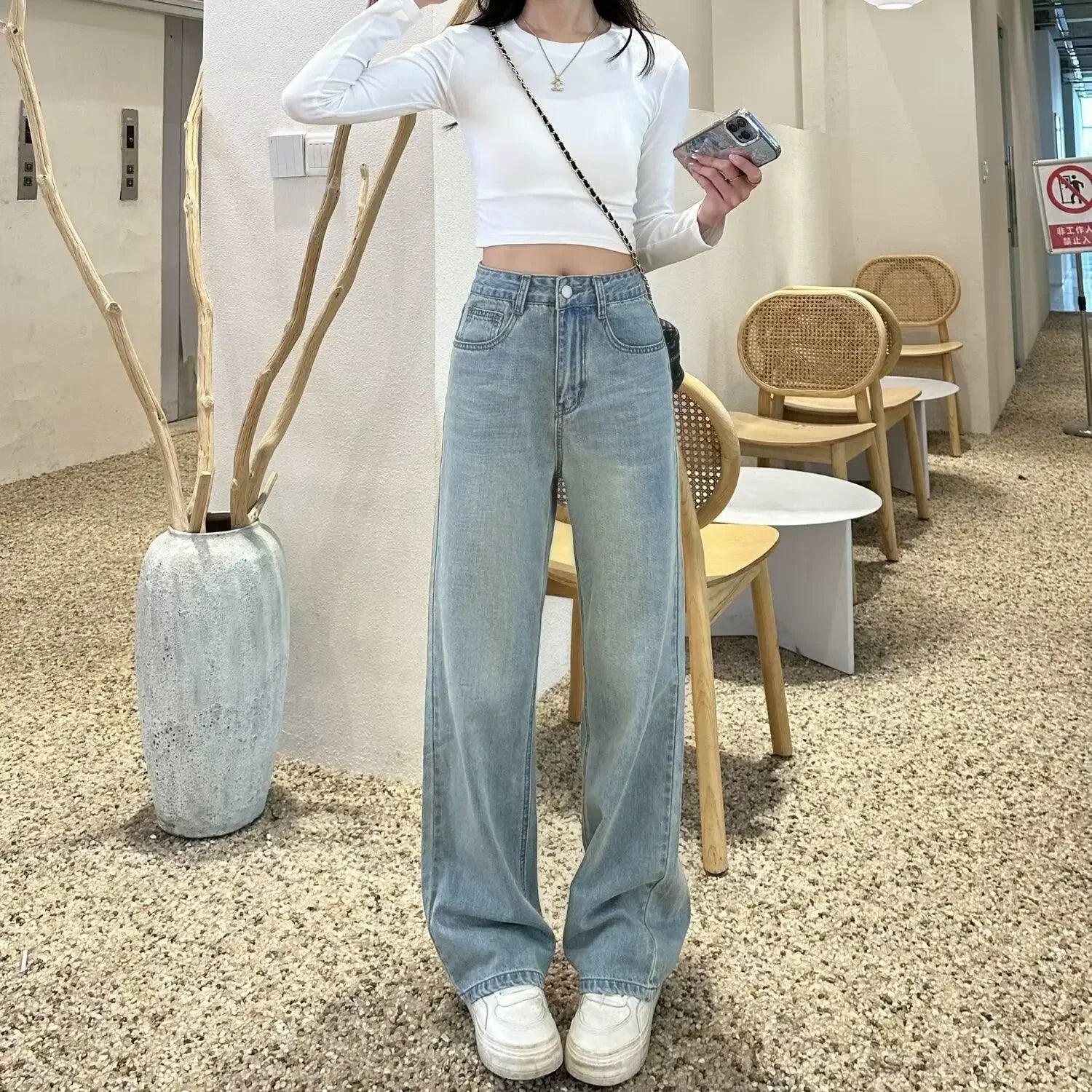 2024 Spring Summer New Straight-leg Embroidery Jeans Women's Fashionable Unique Versatile Loose-fit Slimming Bell Bottoms - Youks store
