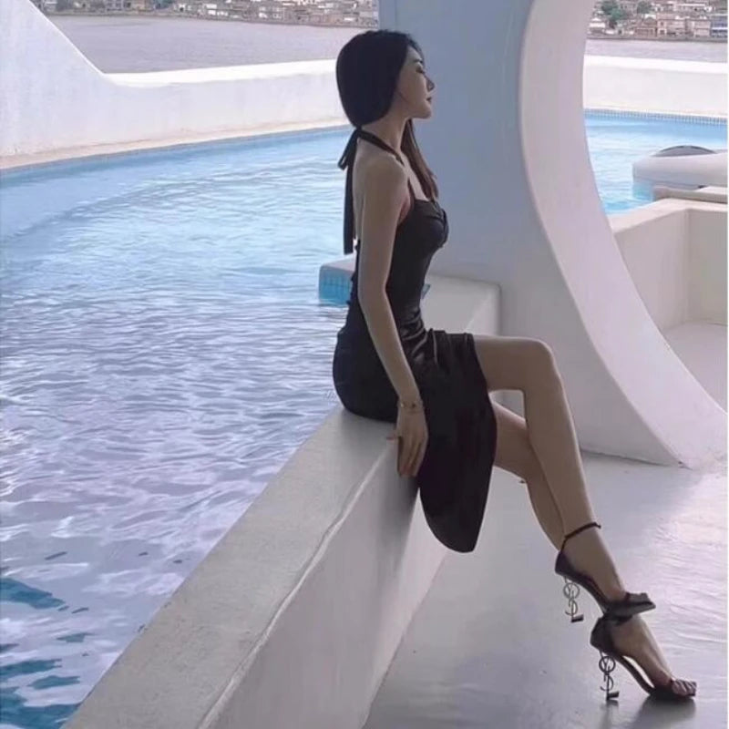 2024 New High Quality Luxury Niche Design Metal Heel Patent Leather Banquet High Heel Sandals Elegant Sexy Women's High Heels - Youks store