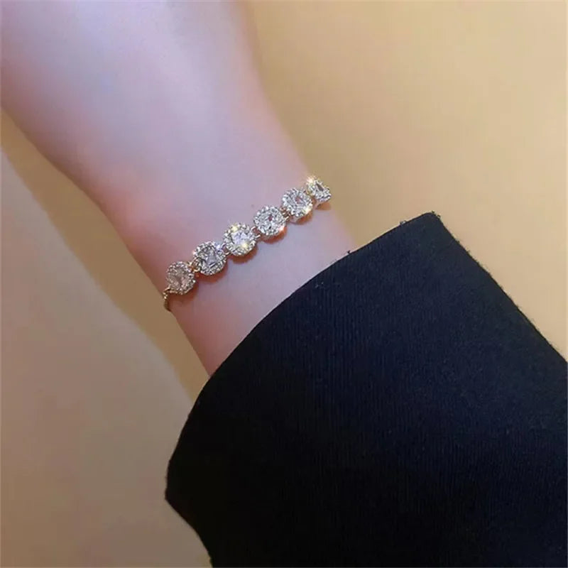 Geometric Smooth Rhinestone Chain Five Leaf Grass Flower Adjustable Bracelets for Women Fashion Jewelry Minimalist Accessories