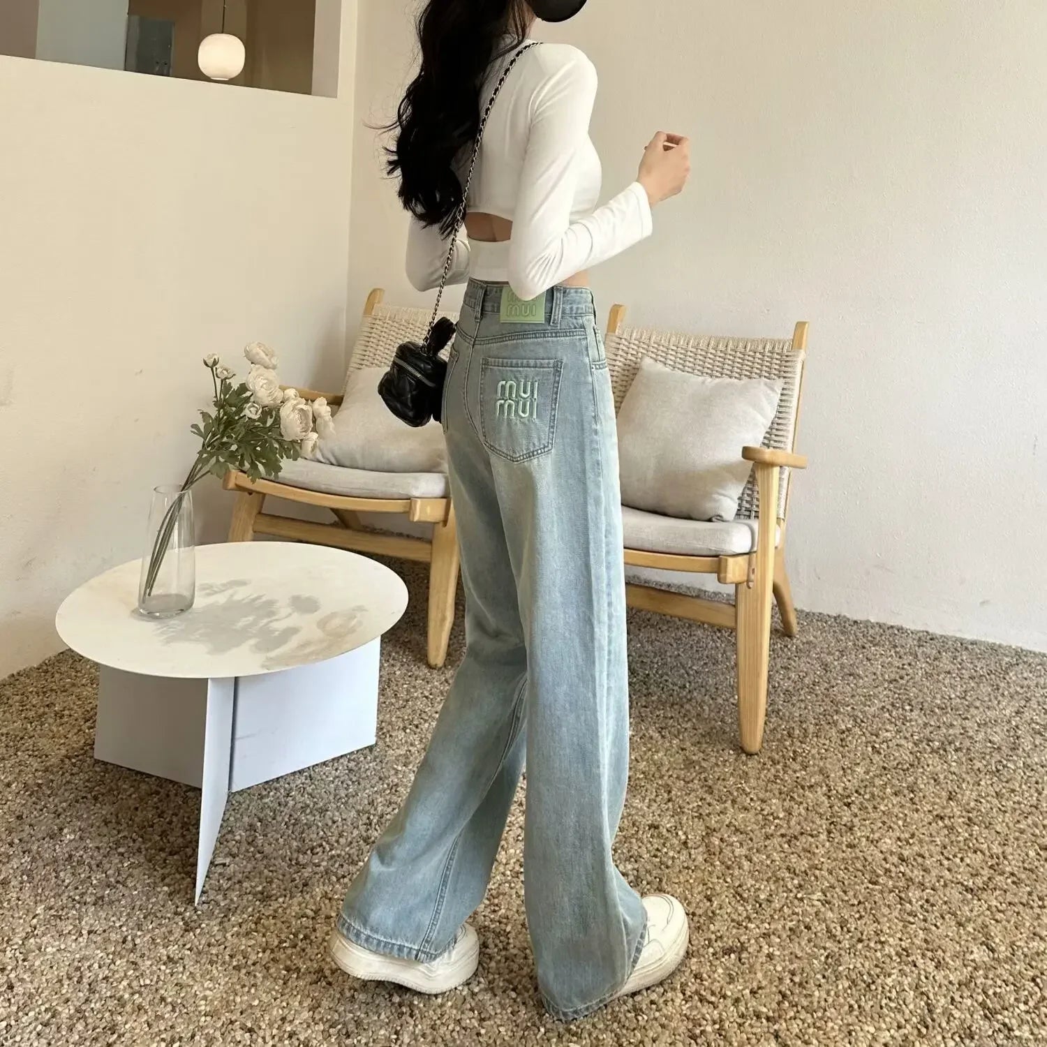 2024 Spring Summer New Straight-leg Embroidery Jeans Women's Fashionable Unique Versatile Loose-fit Slimming Bell Bottoms - Youks store