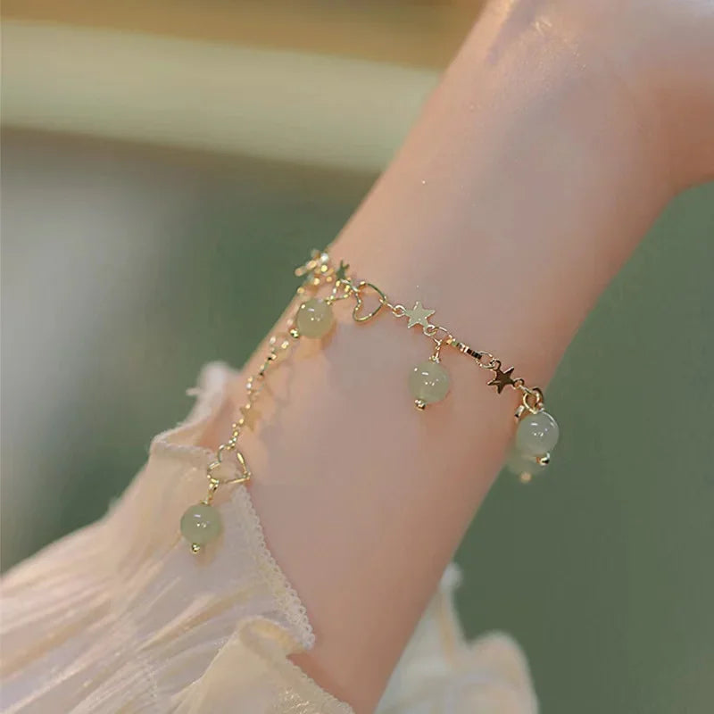 Geometric Smooth Rhinestone Chain Five Leaf Grass Flower Adjustable Bracelets for Women Fashion Jewelry Minimalist Accessories