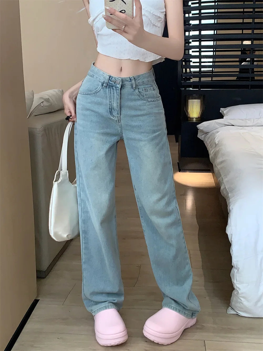 High-Waisted Slimming Straight-Leg Denim Jeans For Women New Spring Summer 2024 Design Sensibilitybow Embroidery - Youks store