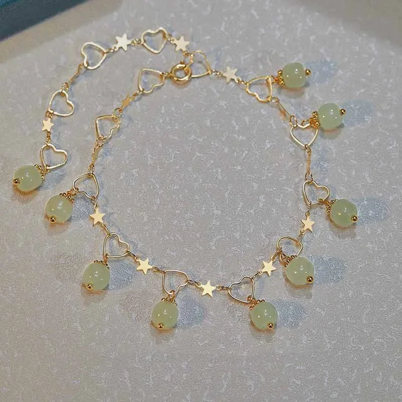 Geometric Smooth Rhinestone Chain Five Leaf Grass Flower Adjustable Bracelets for Women Fashion Jewelry Minimalist Accessories