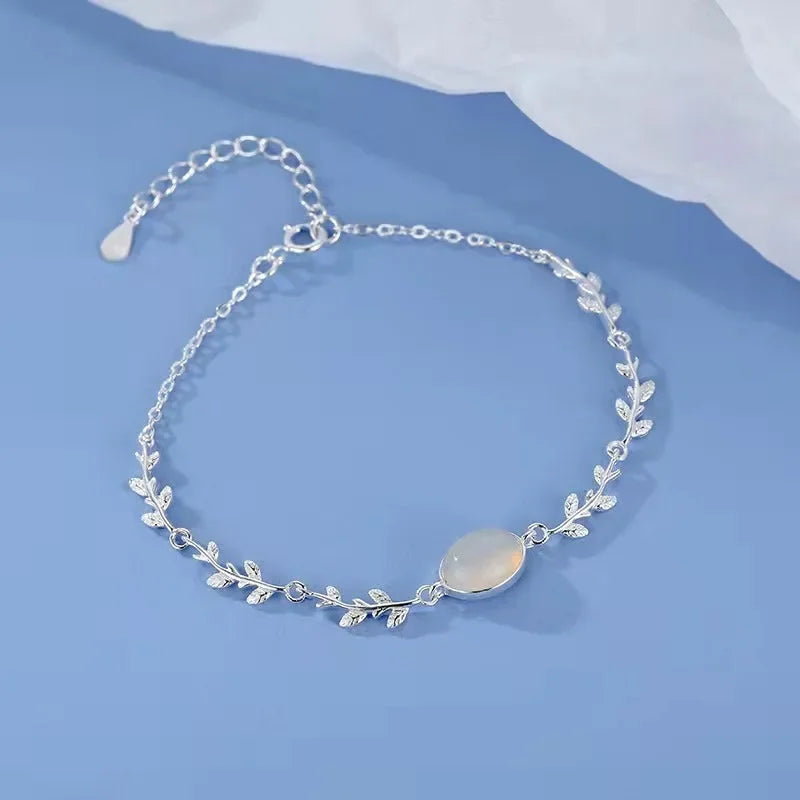Geometric Smooth Rhinestone Chain Five Leaf Grass Flower Adjustable Bracelets for Women Fashion Jewelry Minimalist Accessories