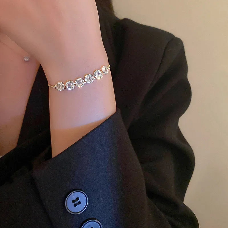 Geometric Smooth Rhinestone Chain Five Leaf Grass Flower Adjustable Bracelets for Women Fashion Jewelry Minimalist Accessories