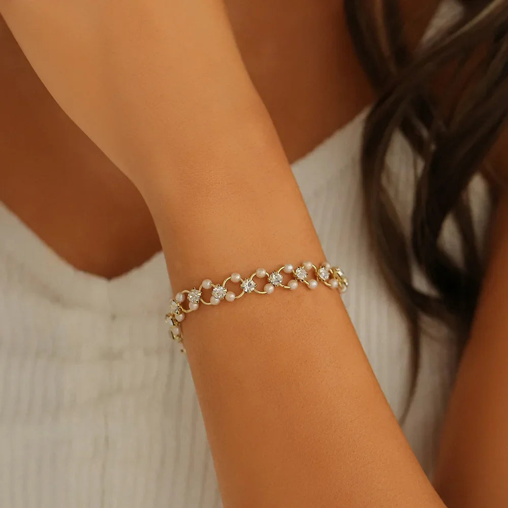 Geometric Smooth Rhinestone Chain Five Leaf Grass Flower Adjustable Bracelets for Women Fashion Jewelry Minimalist Accessories