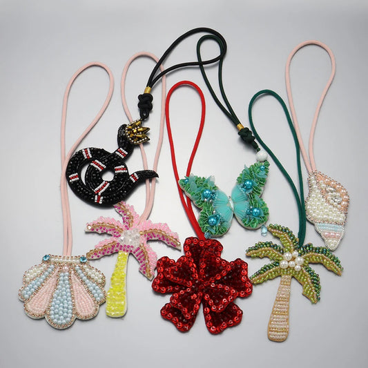 3D Handmade Rhinestone Beaded Coconut tree, butterfly hanging rope Patches Crystal Bag lanyard Patch beading Applique Patch - Youks store