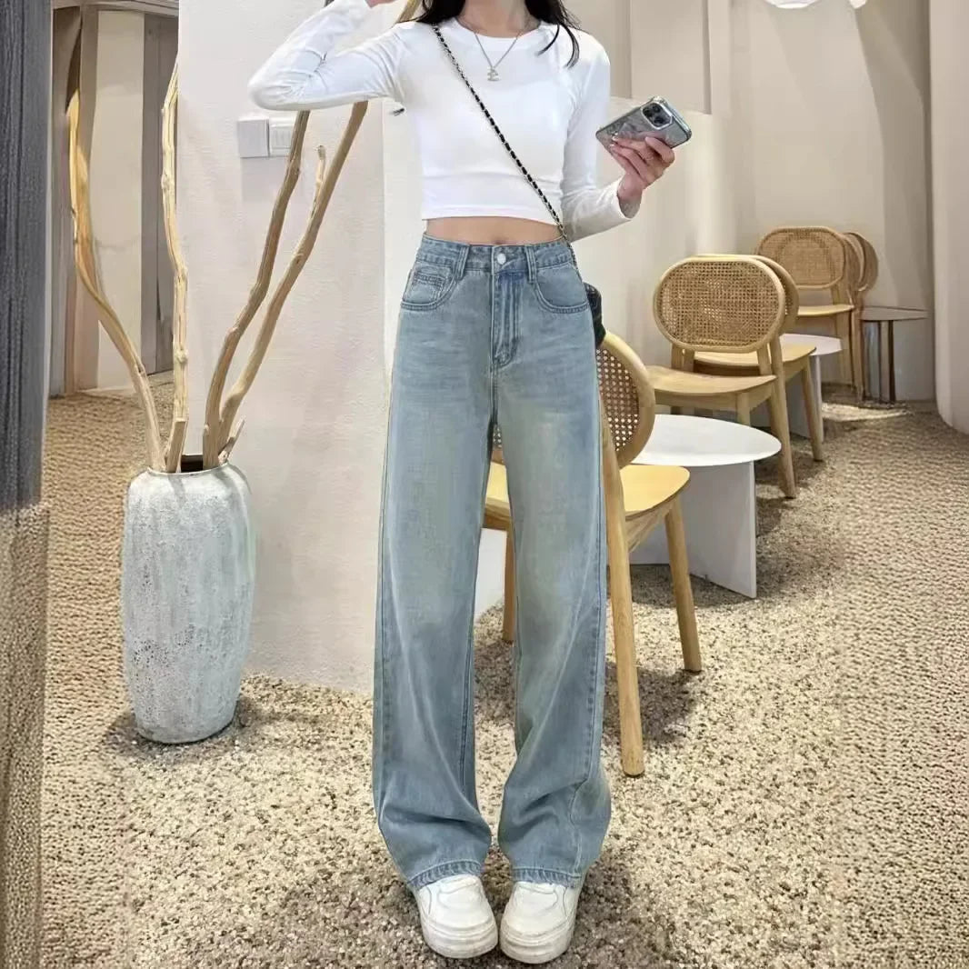 2024 Spring Summer New Straight-leg Embroidery Jeans Women's Fashionable Unique Versatile Loose-fit Slimming Bell Bottoms - Youks store
