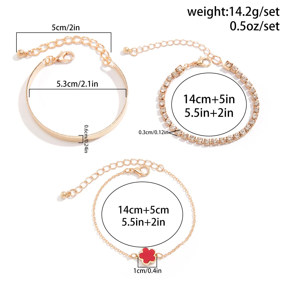 Geometric Smooth Rhinestone Chain Five Leaf Grass Flower Adjustable Bracelets for Women Fashion Jewelry Minimalist Accessories