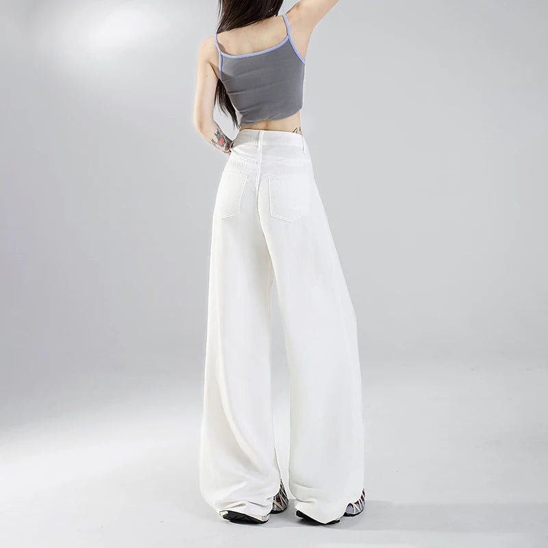 Summer Soft Cozy 100%Lyocell Fabric Woman Jeans Y2K Girl Loose Wide Leg Elastic Waist Pants Fashion Casual Trousers Plus Length - Youks store