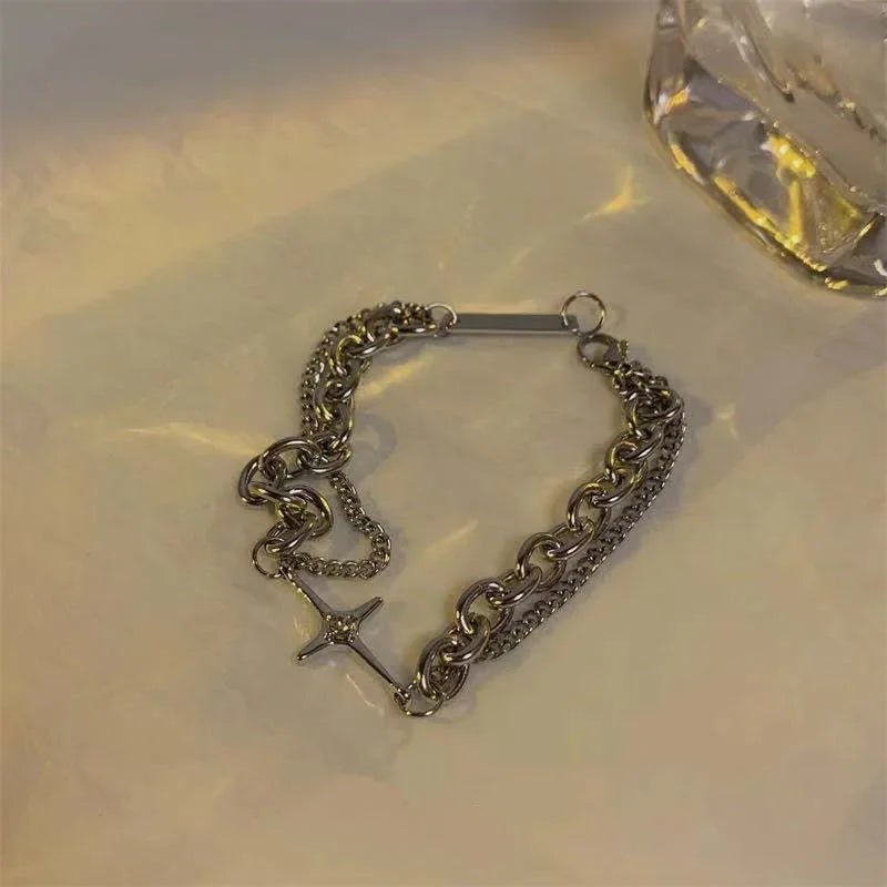 Geometric Smooth Rhinestone Chain Five Leaf Grass Flower Adjustable Bracelets for Women Fashion Jewelry Minimalist Accessories