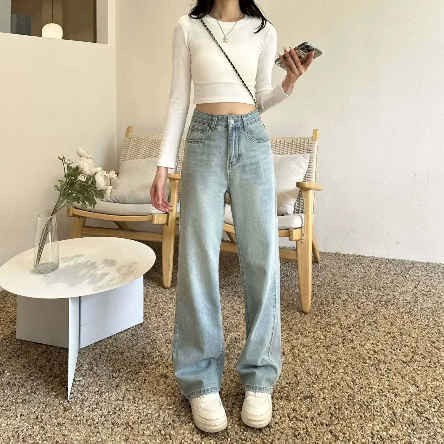 2024 Spring Summer New Straight-leg Embroidery Jeans Women's Fashionable Unique Versatile Loose-fit Slimming Bell Bottoms - Youks store