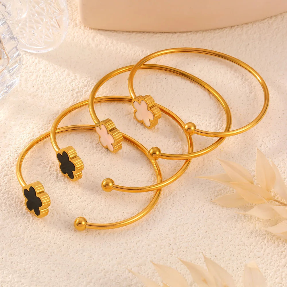 Geometric Smooth Rhinestone Chain Five Leaf Grass Flower Adjustable Bracelets for Women Fashion Jewelry Minimalist Accessories