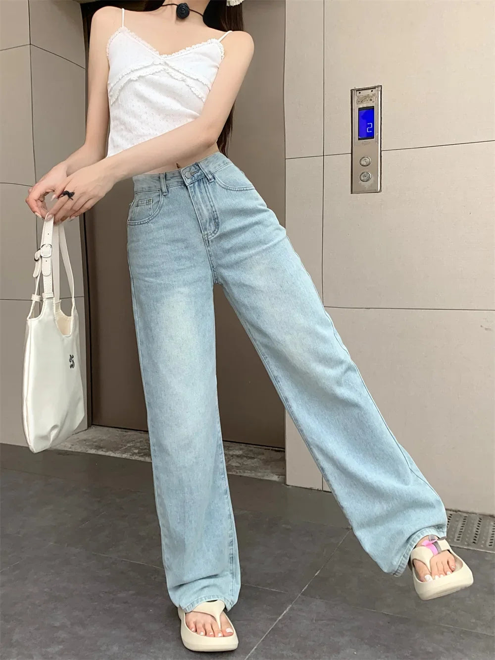 High-Waisted Slimming Straight-Leg Denim Jeans For Women New Spring Summer 2024 Design Sensibilitybow Embroidery - Youks store