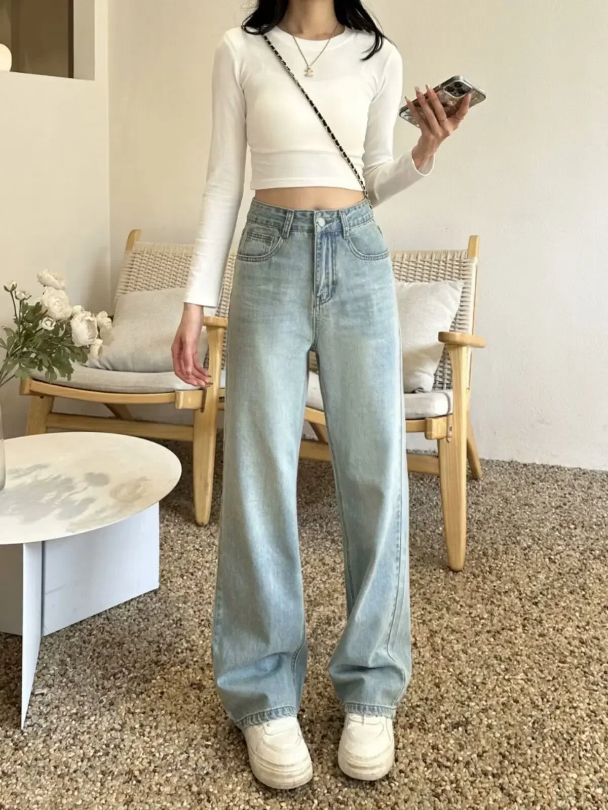 2024 Spring Summer New Straight-leg Embroidery Jeans Women's Fashionable Unique Versatile Loose-fit Slimming Bell Bottoms - Youks store
