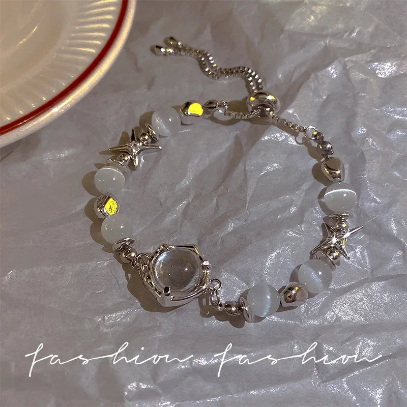 Geometric Smooth Rhinestone Chain Five Leaf Grass Flower Adjustable Bracelets for Women Fashion Jewelry Minimalist Accessories