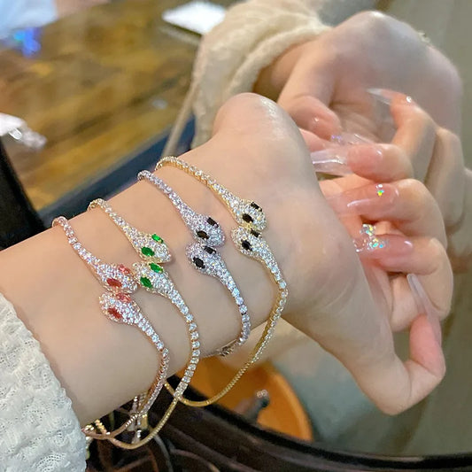 Elegant Black Crystal Eyes Snake Zircon Bracelet Women's Fashionable Personalized Daily Accessory Party Jewelry Birthday Gifts - Youks store