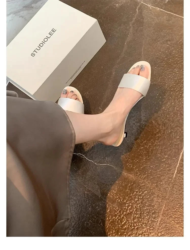 Elegant Minimalist Style Grape Mom Same Shoes High Heel Sandals One-piece Silk Strap Real Leather Slippers For Women Summer - Youks store