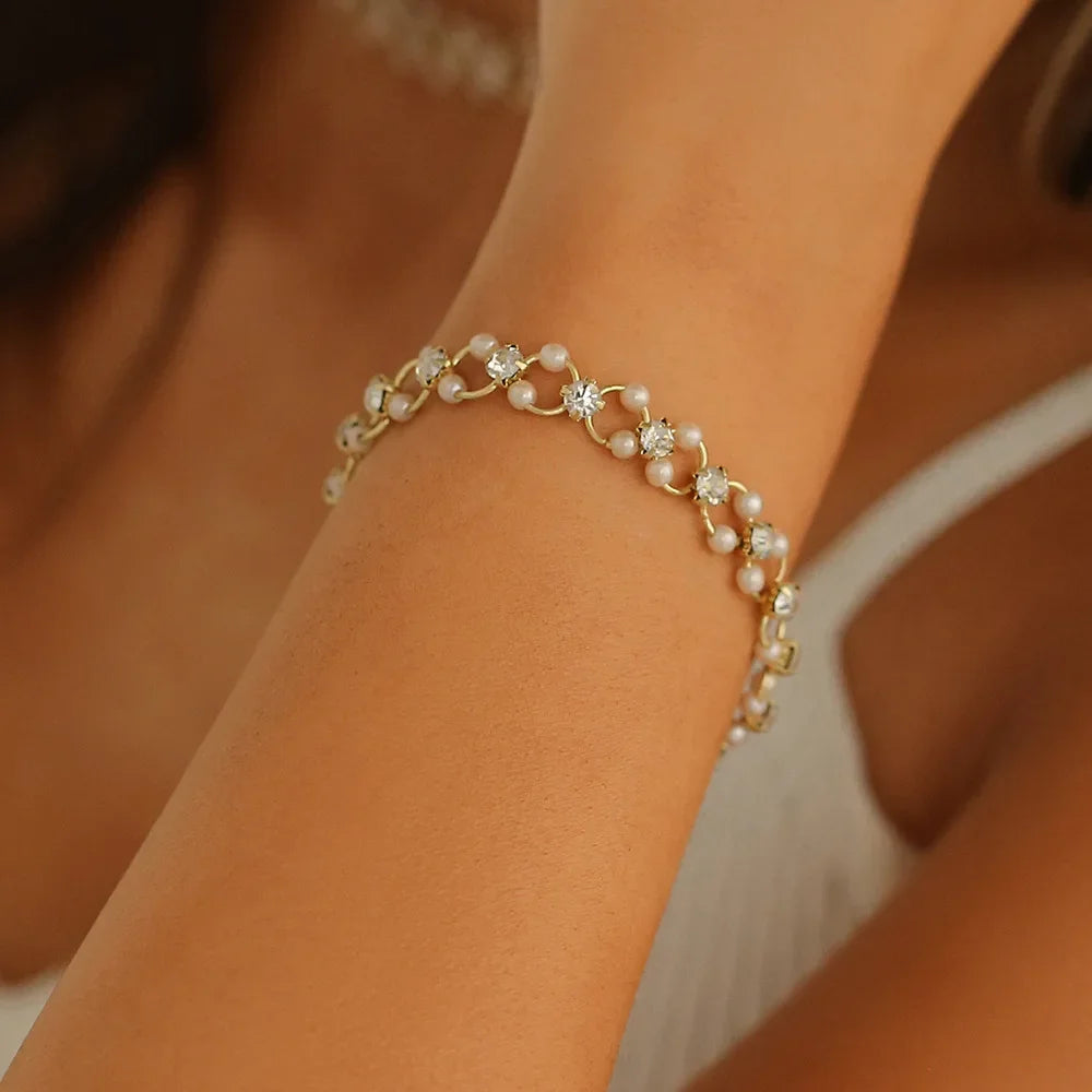 Geometric Smooth Rhinestone Chain Five Leaf Grass Flower Adjustable Bracelets for Women Fashion Jewelry Minimalist Accessories