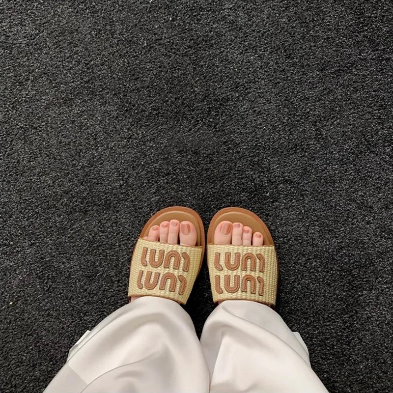 Fashionable Woven Women's Slippers with Flat Soles for Summer slippers women  sandals  flip flops women  ladies shoes  designer - Youks store