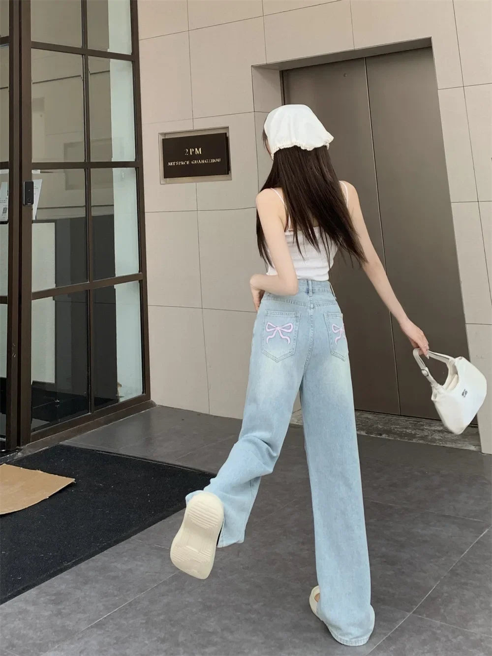 High-Waisted Slimming Straight-Leg Denim Jeans For Women New Spring Summer 2024 Design Sensibilitybow Embroidery - Youks store