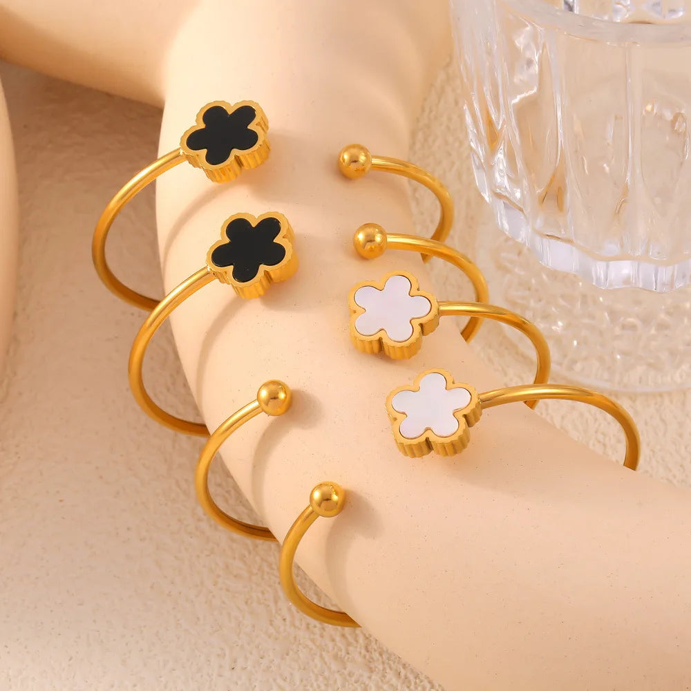 Geometric Smooth Rhinestone Chain Five Leaf Grass Flower Adjustable Bracelets for Women Fashion Jewelry Minimalist Accessories