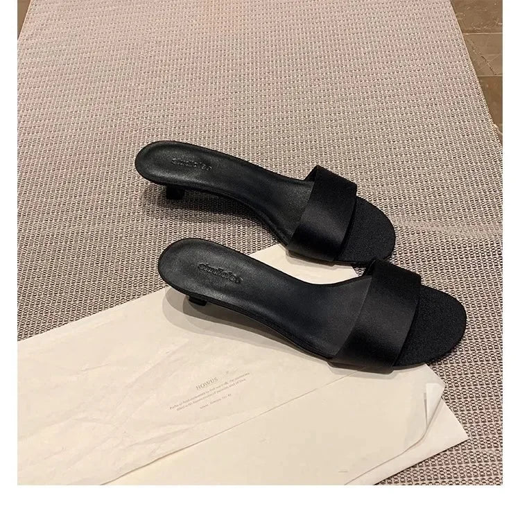 Elegant Minimalist Style Grape Mom Same Shoes High Heel Sandals One-piece Silk Strap Real Leather Slippers For Women Summer - Youks store