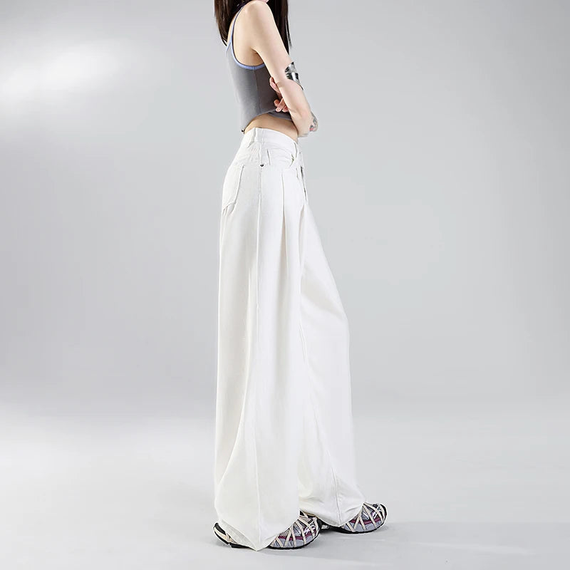 Summer Soft Cozy 100%Lyocell Fabric Woman Jeans Y2K Girl Loose Wide Leg Elastic Waist Pants Fashion Casual Trousers Plus Length - Youks store