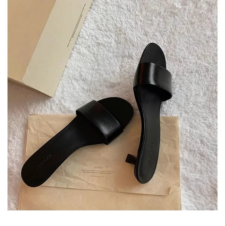 Elegant Minimalist Style Grape Mom Same Shoes High Heel Sandals One-piece Silk Strap Real Leather Slippers For Women Summer - Youks store