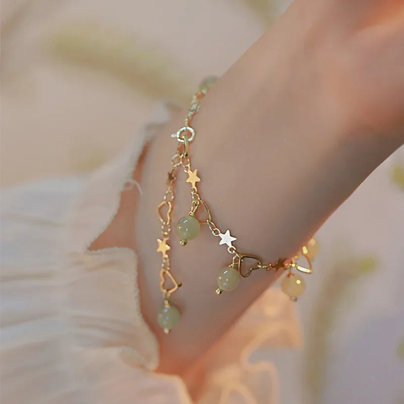 Geometric Smooth Rhinestone Chain Five Leaf Grass Flower Adjustable Bracelets for Women Fashion Jewelry Minimalist Accessories