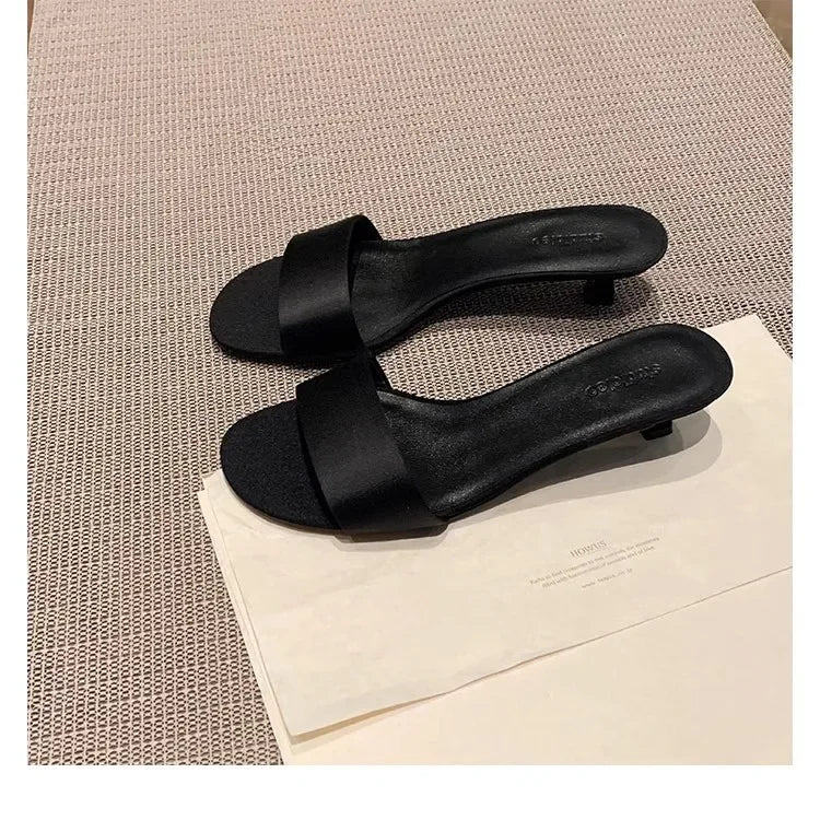 Elegant Minimalist Style Grape Mom Same Shoes High Heel Sandals One-piece Silk Strap Real Leather Slippers For Women Summer - Youks store
