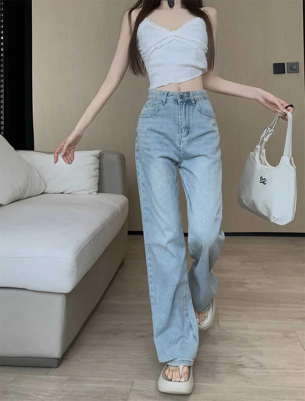 High-Waisted Slimming Straight-Leg Denim Jeans For Women New Spring Summer 2024 Design Sensibilitybow Embroidery - Youks store
