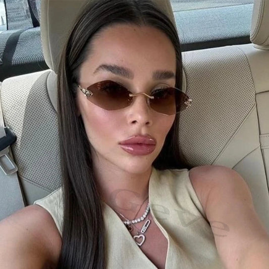 Fashion Small Polygonal Sunglasses for Women Luxury Brand Rmless Brown Rhombus Sun Glasses Woman Vintage Metal Shades Eyewear - Youks store