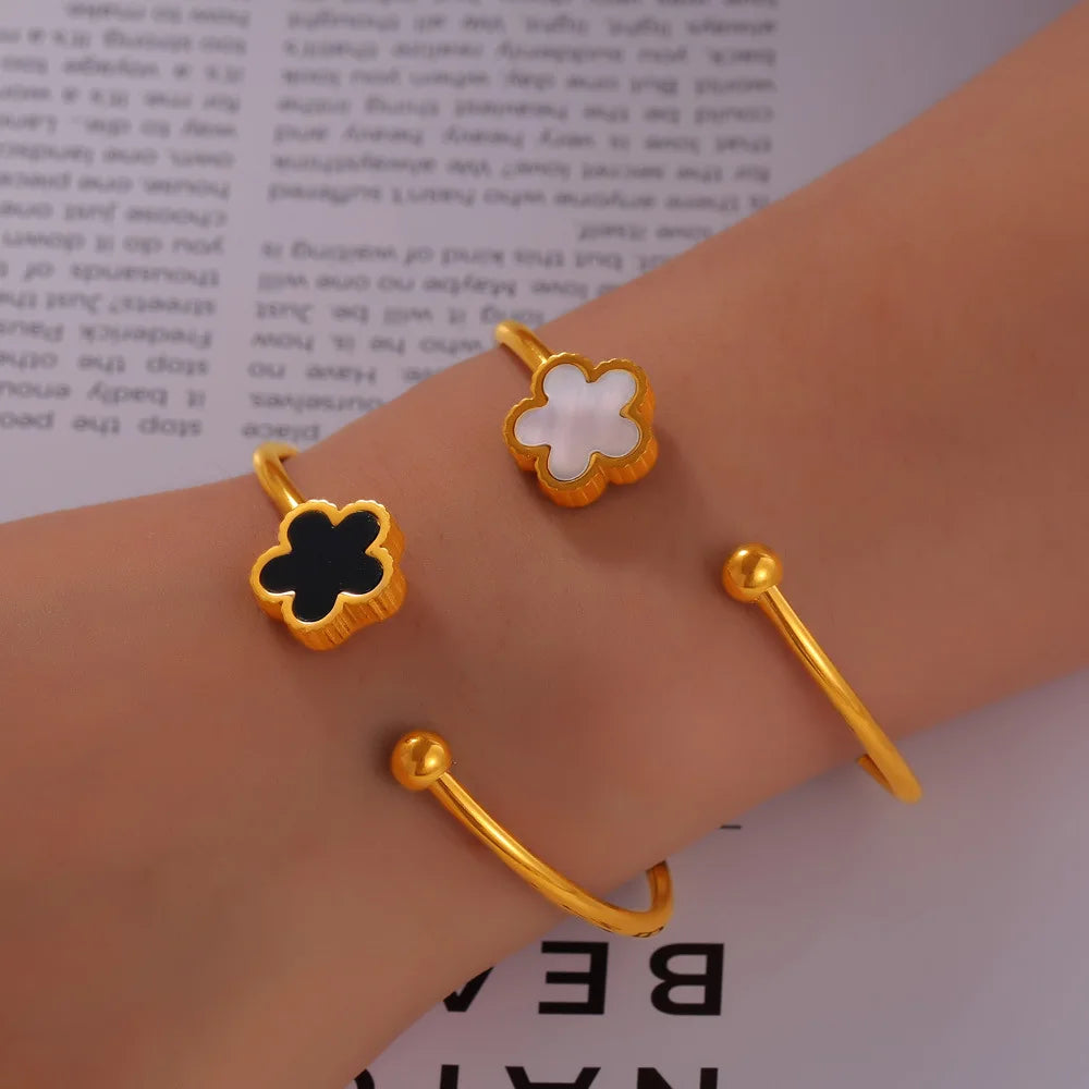 Geometric Smooth Rhinestone Chain Five Leaf Grass Flower Adjustable Bracelets for Women Fashion Jewelry Minimalist Accessories