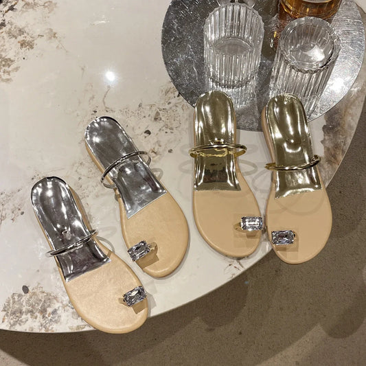 Fashionable Diamond Embellished Toe Slippers High Heel Sandals Summer Trendy Outerwear One-Piece Lifter Adult Shoes Rubber Sole - Youks store