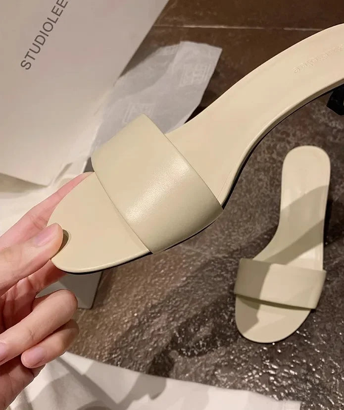 Elegant Minimalist Style Grape Mom Same Shoes High Heel Sandals One-piece Silk Strap Real Leather Slippers For Women Summer - Youks store