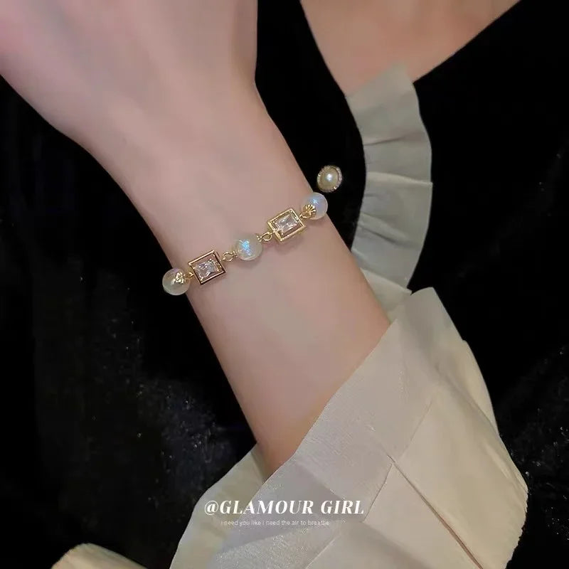Geometric Smooth Rhinestone Chain Five Leaf Grass Flower Adjustable Bracelets for Women Fashion Jewelry Minimalist Accessories