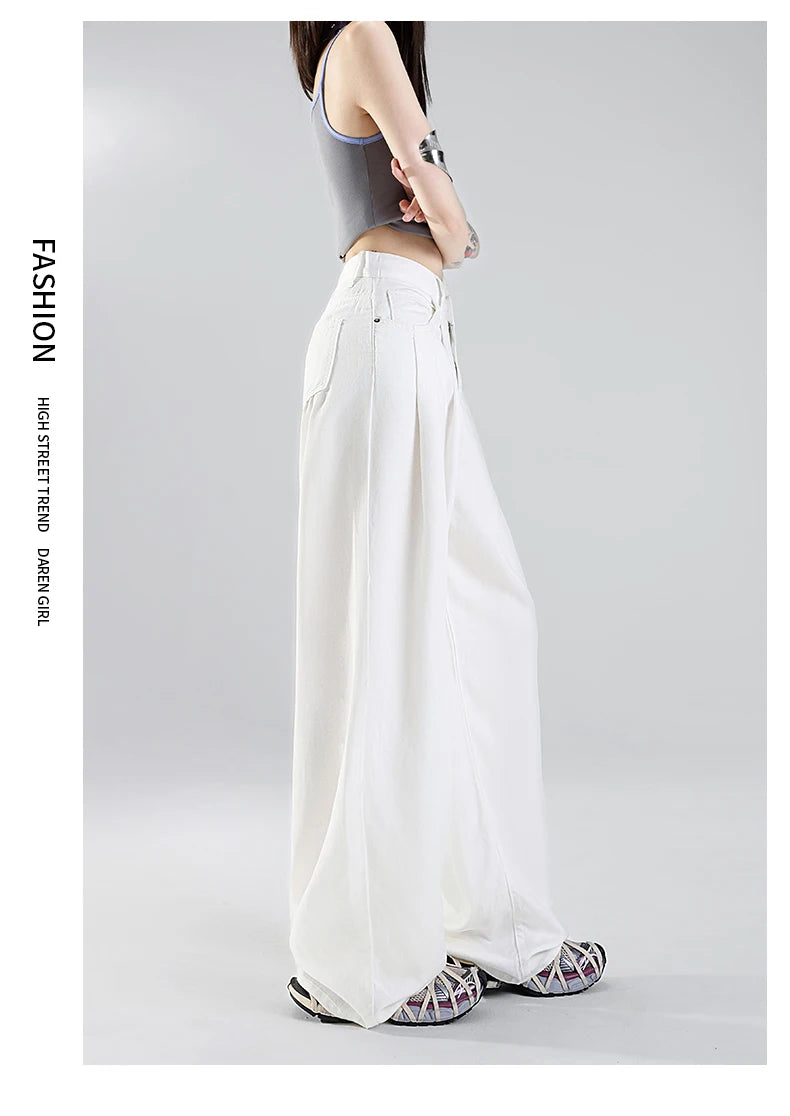 Summer Soft Cozy 100%Lyocell Fabric Woman Jeans Y2K Girl Loose Wide Leg Elastic Waist Pants Fashion Casual Trousers Plus Length - Youks store