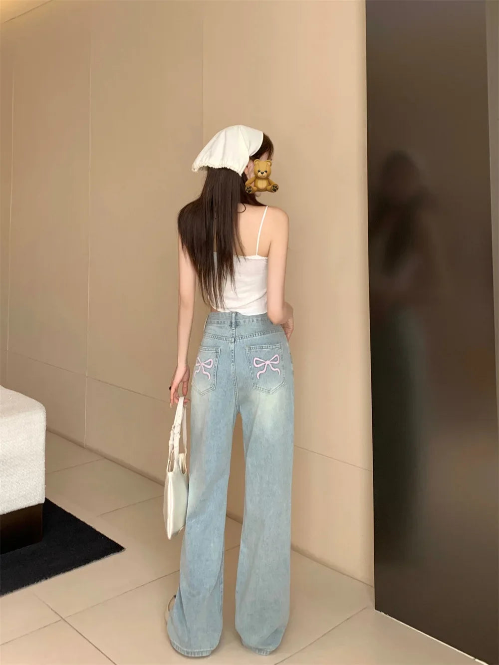 High-Waisted Slimming Straight-Leg Denim Jeans For Women New Spring Summer 2024 Design Sensibilitybow Embroidery - Youks store