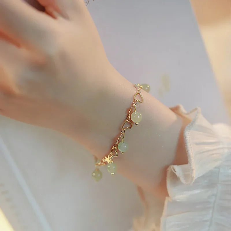 Geometric Smooth Rhinestone Chain Five Leaf Grass Flower Adjustable Bracelets for Women Fashion Jewelry Minimalist Accessories