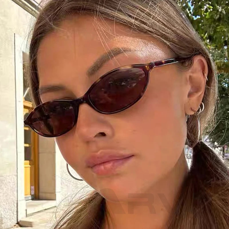 2024 Women's Leopard Brown Sunglasses Fashion Brand Small Frame Sun Glasses Ladies Retro Oval Eyewear Shade Oculus De Sol - Youks store