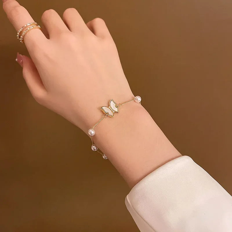 Geometric Smooth Rhinestone Chain Five Leaf Grass Flower Adjustable Bracelets for Women Fashion Jewelry Minimalist Accessories