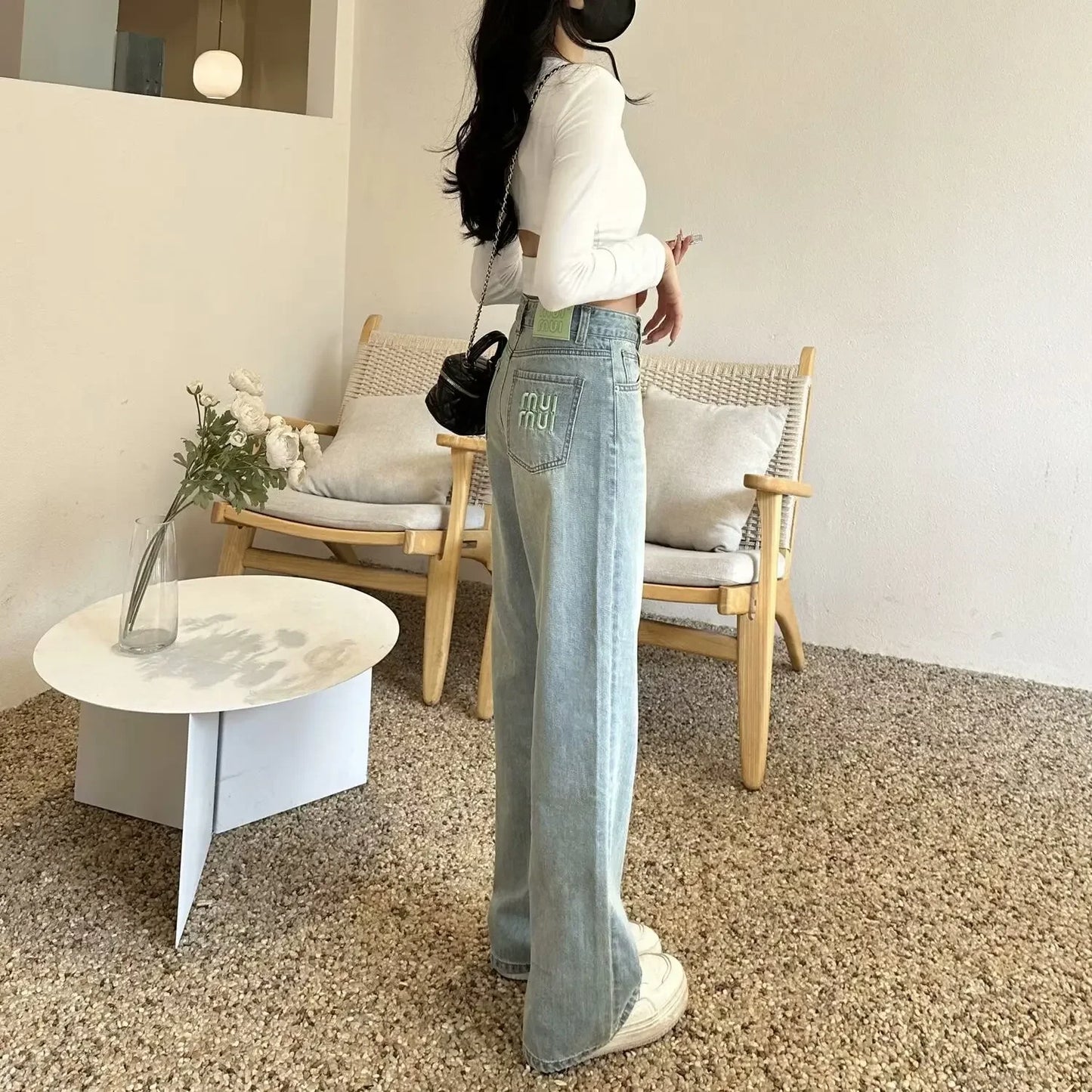 2024 Spring Summer New Straight-leg Embroidery Jeans Women's Fashionable Unique Versatile Loose-fit Slimming Bell Bottoms - Youks store