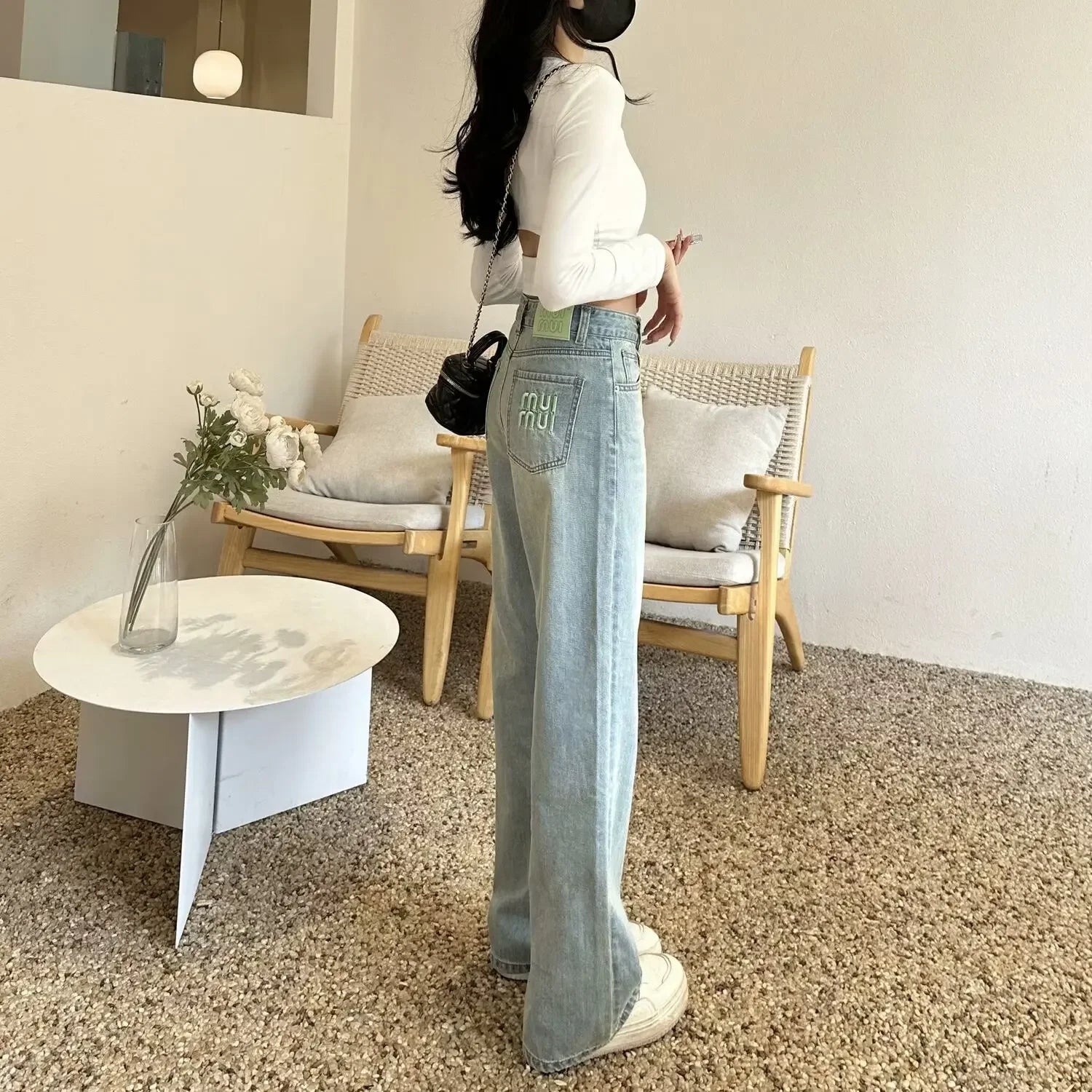 2024 Spring Summer New Straight-leg Embroidery Jeans Women's Fashionable Unique Versatile Loose-fit Slimming Bell Bottoms - Youks store