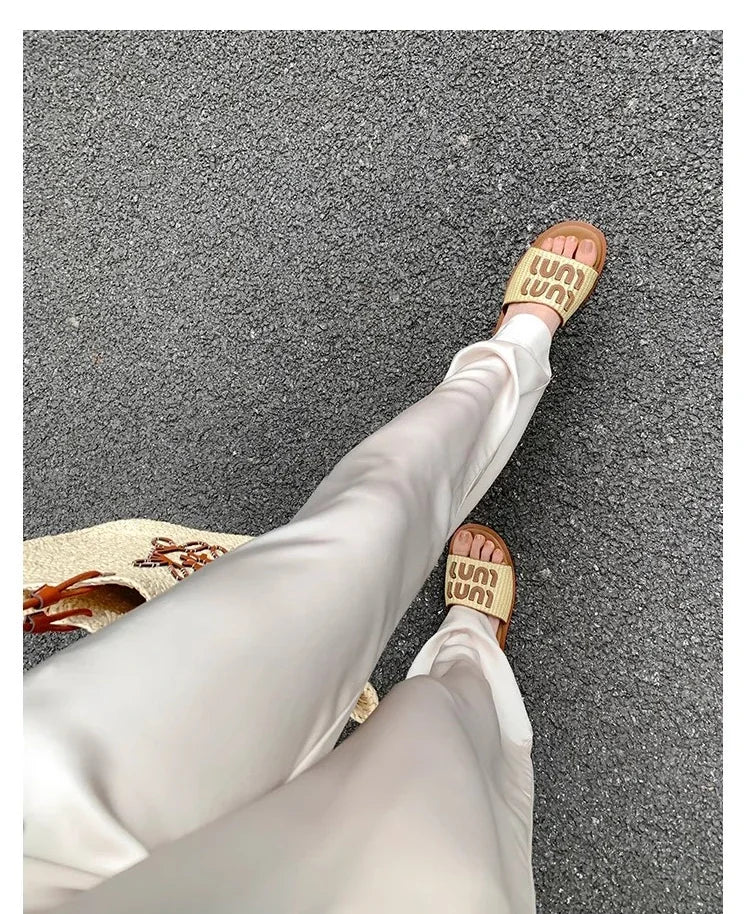 Fashionable Woven Women's Slippers with Flat Soles for Summer slippers women  sandals  flip flops women  ladies shoes  designer - Youks store